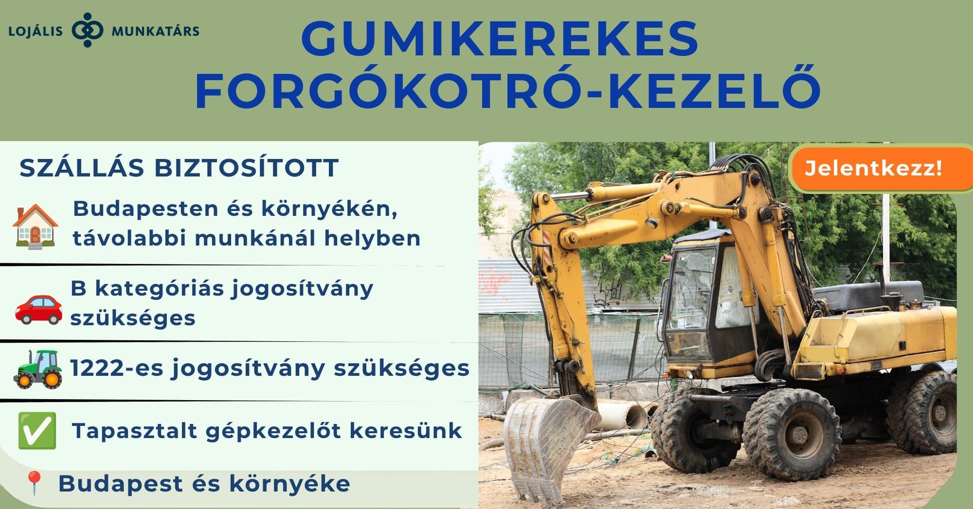 Országos kivitelezési munkákhoz keresünk tapasztalt gumikerekes forgókotró-kezelőt.